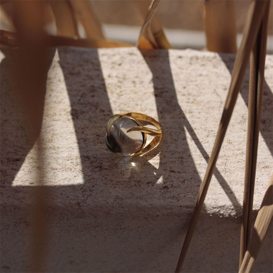 Anello 'Solis' in bronzo con cristallo di rocca SOLIS | AN CABBRO